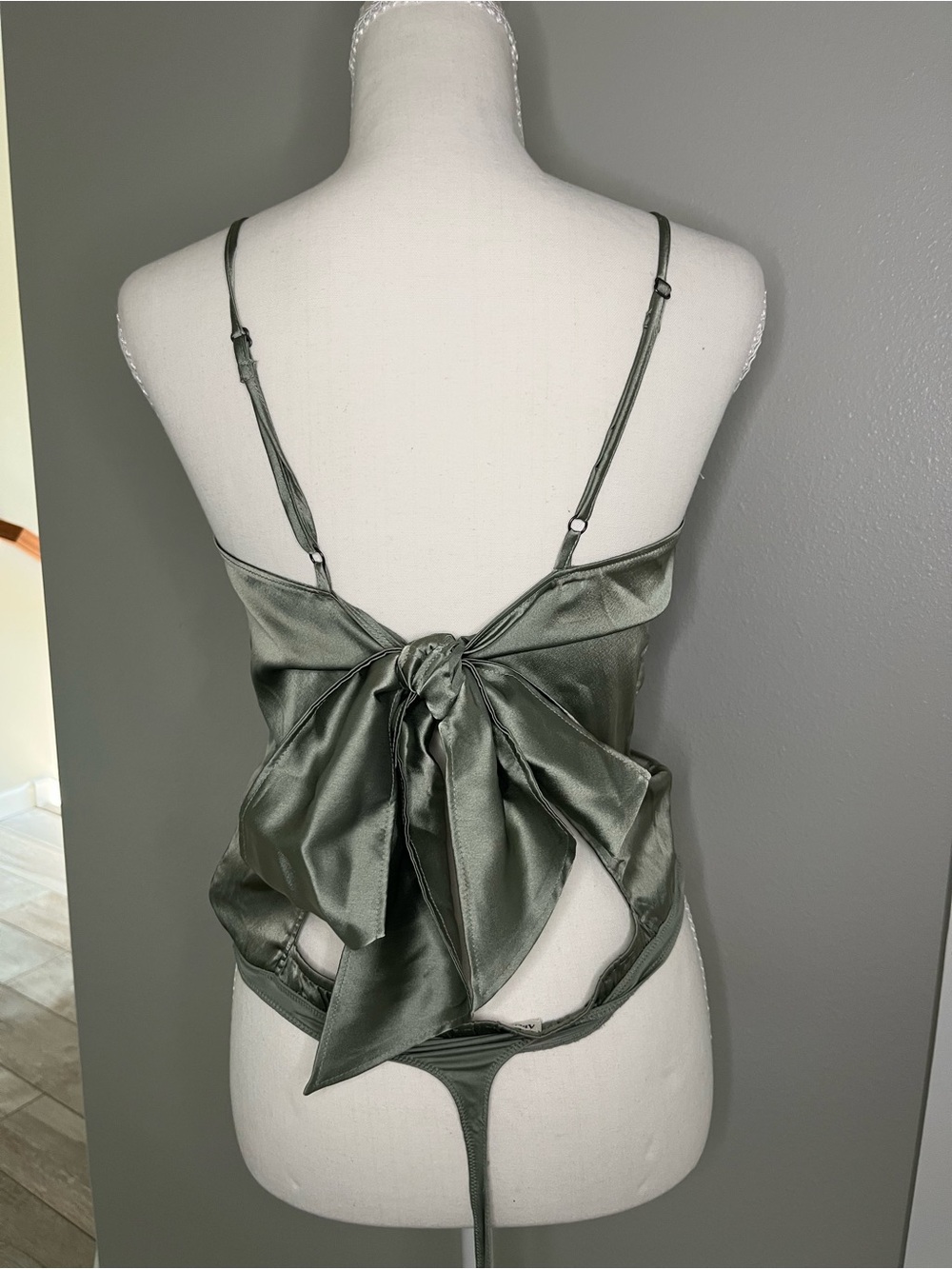 Abercrombie & Fitch Sage Green Satin Halter Bodysuit